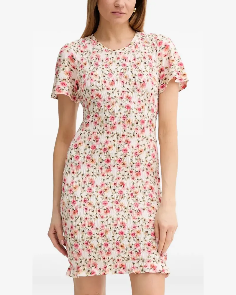 Guess Gesmoktes Midikleid mit Blumen - Weiß Weiß