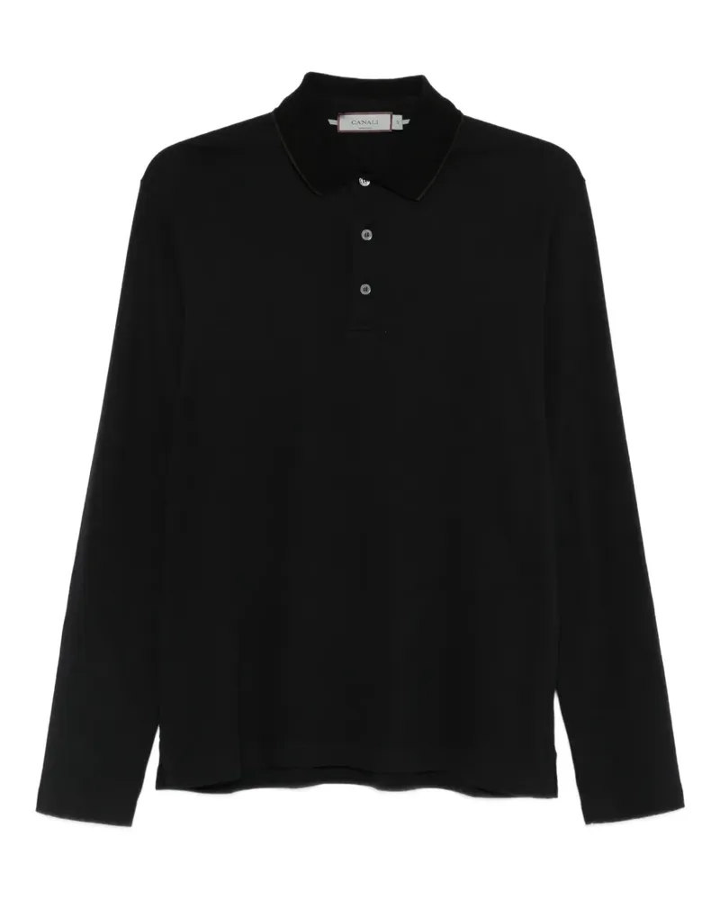 Canali Langärmeliges Poloshirt - Schwarz Schwarz