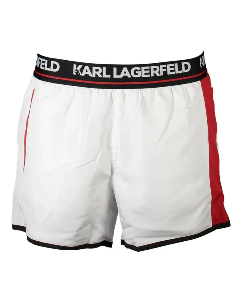 Karl Lagerfeld Badeshorts mit Seitenstreifen und Logo-Bund - Weiß Weiß