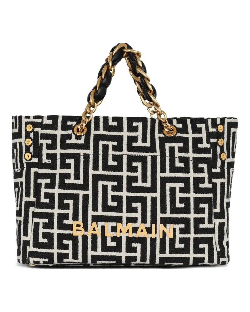 Balmain Handtasche mit Logo-Schild - Schwarz Schwarz
