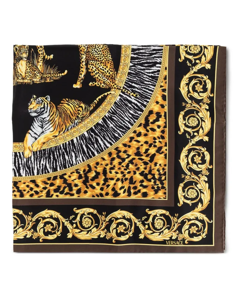 Versace Seidenschal mit Tiger-Print - Braun Braun
