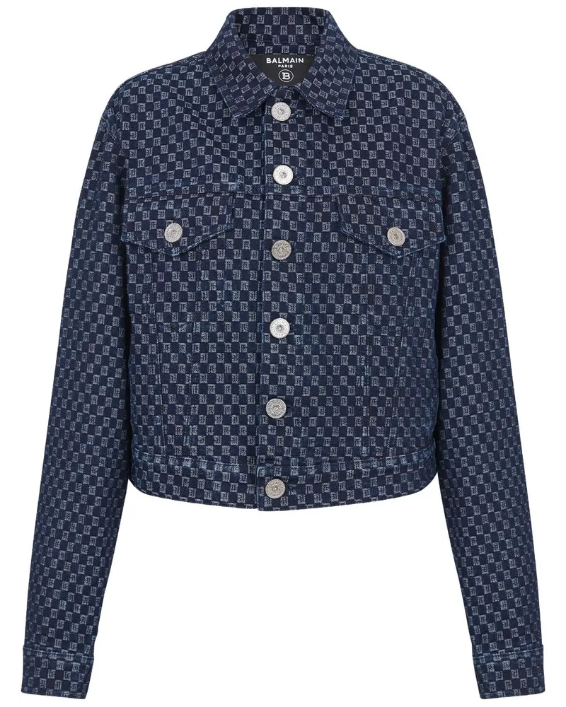 Balmain Jeansjacke mit Monogramm-Print - Blau Blau