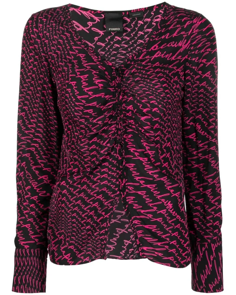 Pinko Bluse mit Logo-Print - Schwarz Schwarz
