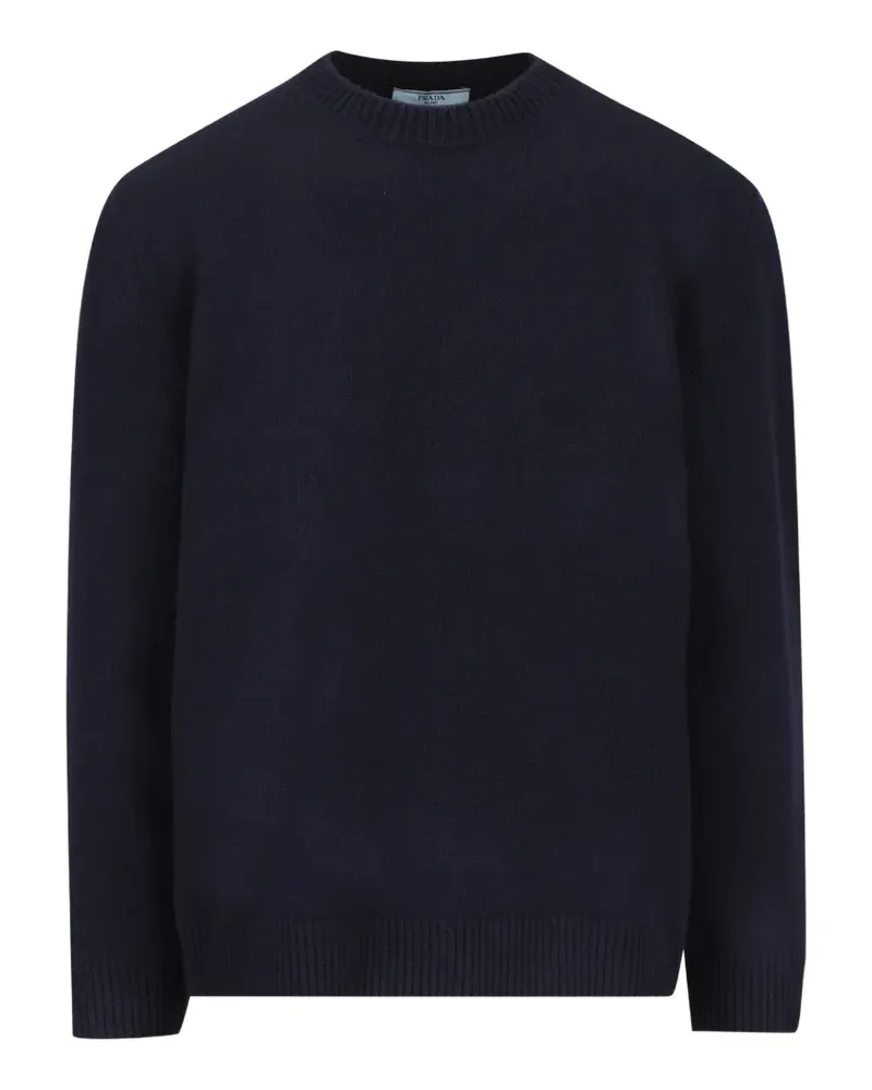 Prada Pullover mit V-Ausschnitt und Leder-Patch - Blau Blau
