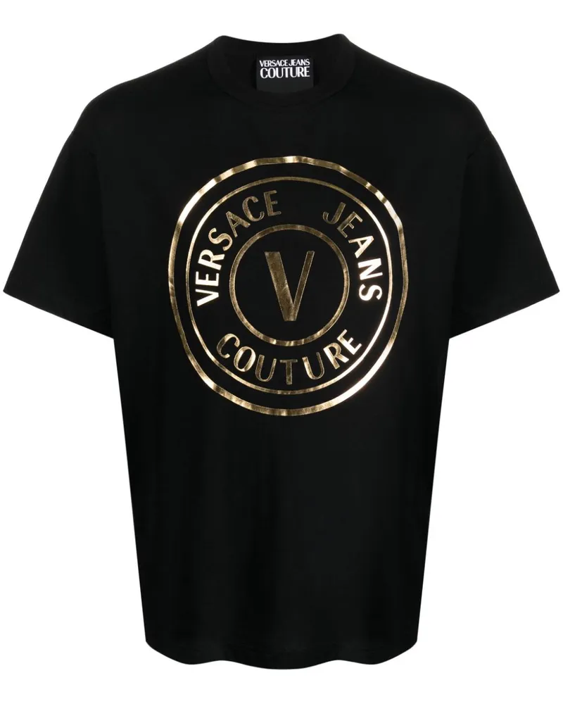 Versace Jeans T-Shirt mit Logo im Metallic-Look - Schwarz Schwarz