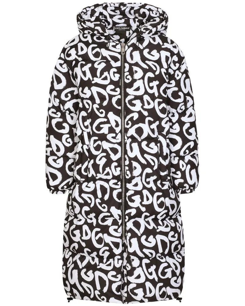Dolce & Gabbana Kapuzenmantel mit Logo-Print - Schwarz Schwarz