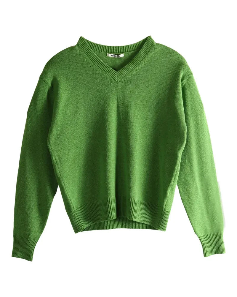AURALEE V-neck ribbed sweater - Grün Grün