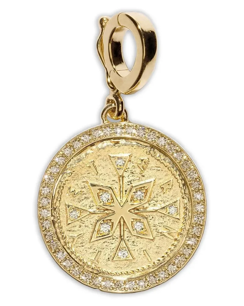 AZLEE Kleiner 18kt Compass Coin Gelbgoldanhänger mit Diamanten Gold
