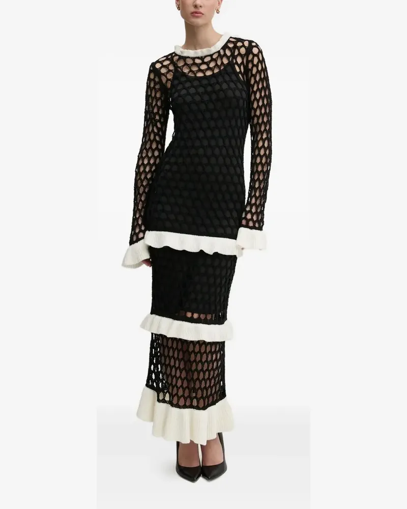 Never Fully Dressed Gerüschtes Kleid aus Häkelstrick - Schwarz Schwarz
