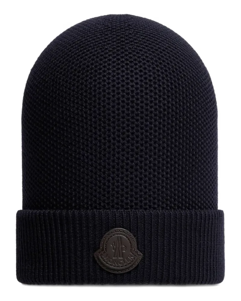 Moncler logo patch beanie - Blau Blau