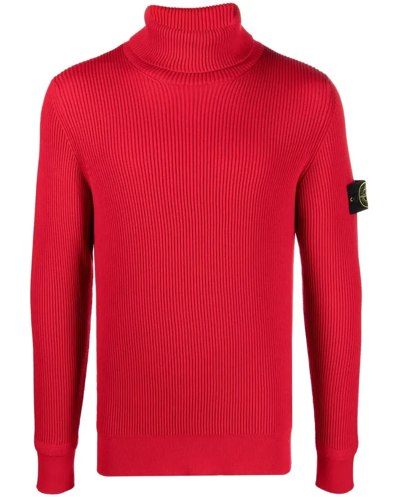 Stone Island Rollkragenpullover mit Kompass-Patch - Rot Rot