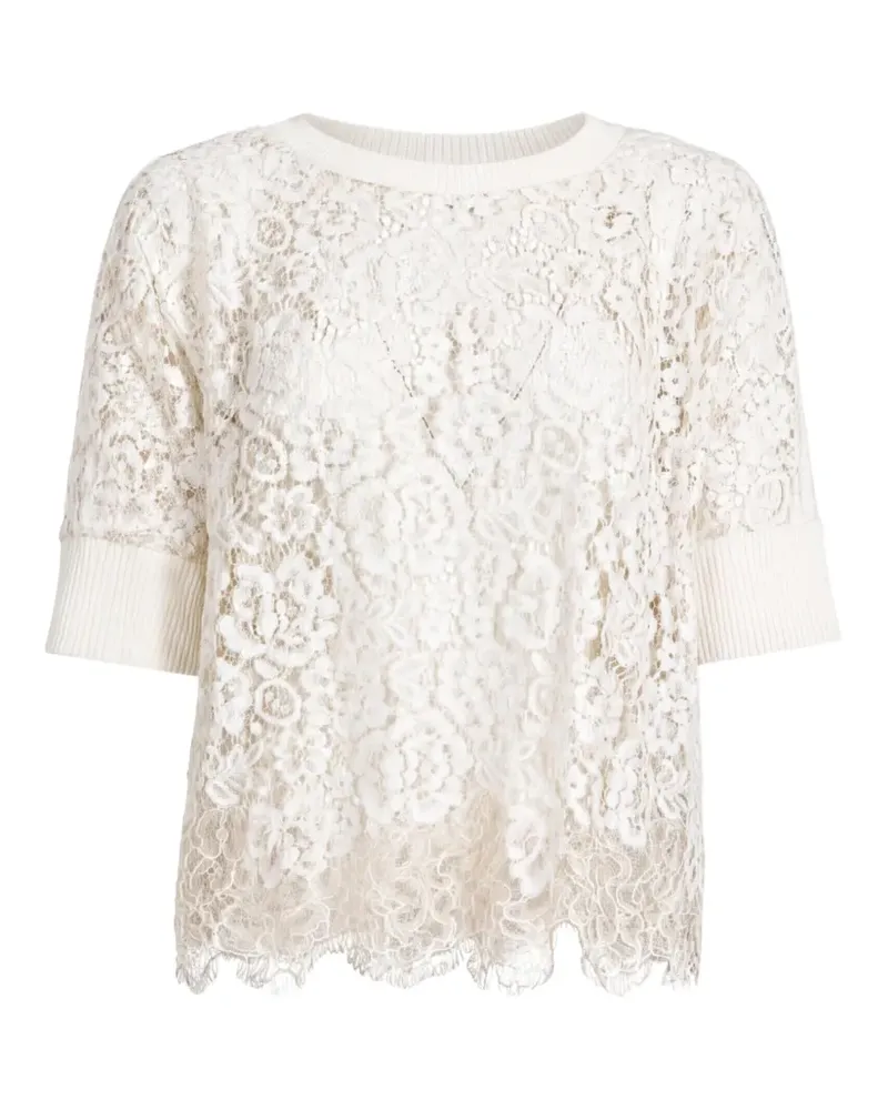 D.EXTERIOR lace-overlay short-sleeve blouse - Weiß Weiß