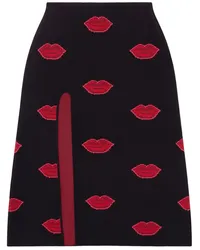 Stella McCartney Gestrickter Midirock mit Lippen-Print Schwarz