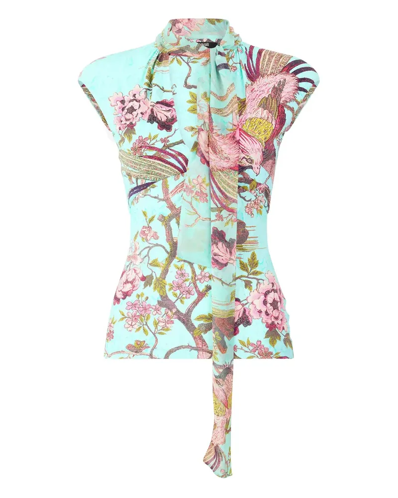 Roberto Cavalli Top mit Blumen-Print - Blau Blau