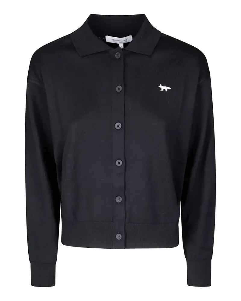 Kitsuné Profile Fox Polo-Cardigan aus Merinowolle - Schwarz Schwarz