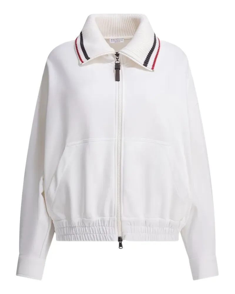 Brunello Cucinelli Gestreiftes Sweatshirt mit Reißverschluss - Weiß Weiß