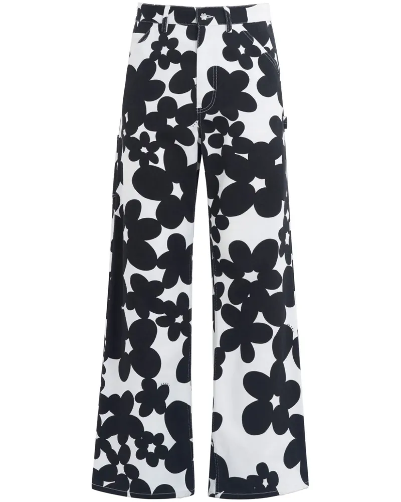 Marni Gabardine-Hose mit Blumen-Print - Schwarz Schwarz