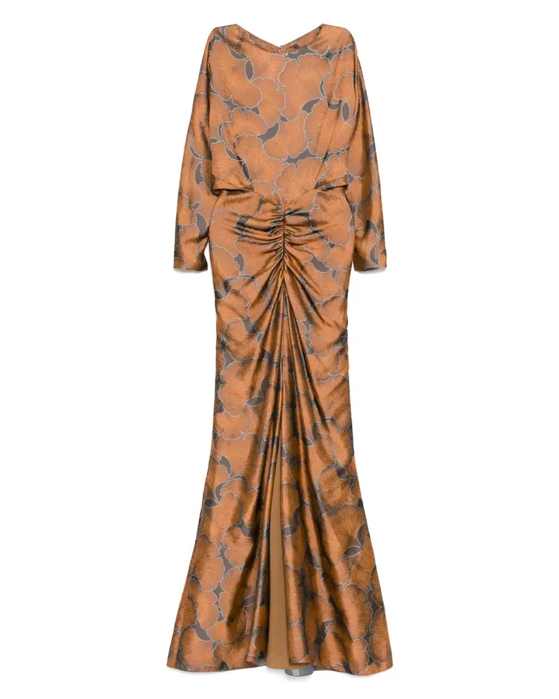 Amsale Jacquard-Kleid mit Puffärmeln - Braun Braun