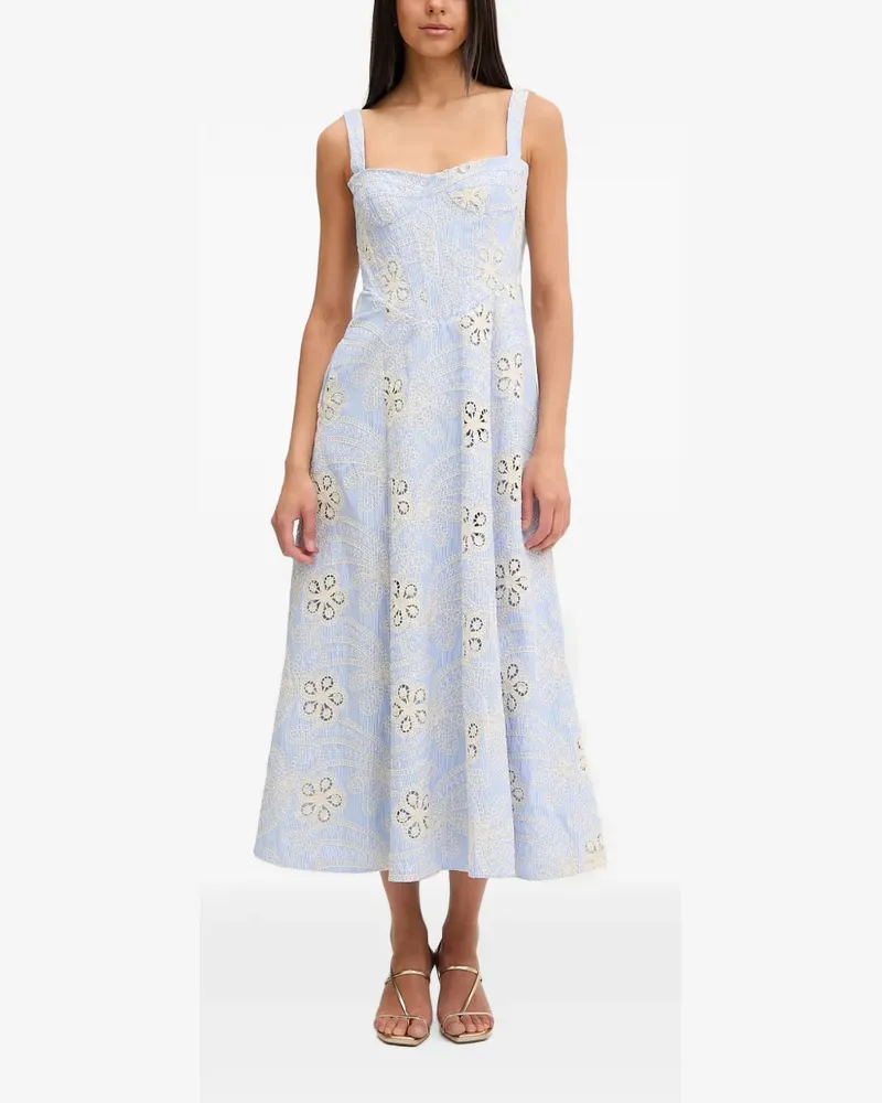 Bardot Gestreiftes Midikleid aus Guipure-Spitze - Blau Blau