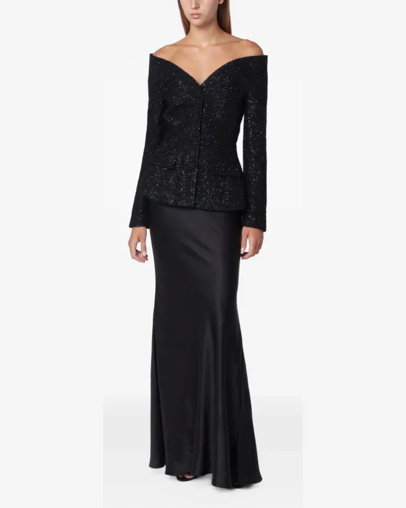 Self-Portrait black metallic bouclé satin maxi dress - Schwarz Schwarz
