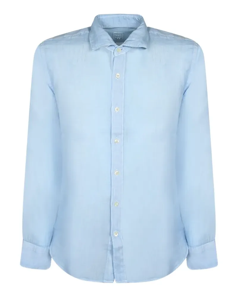 120% Lino Hemd mit gespreiztem Kragen - Blau Blau