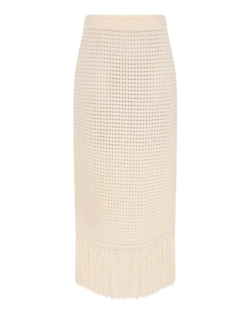 Zimmermann Indra fringe-trimmed midi skirt - Nude Nude