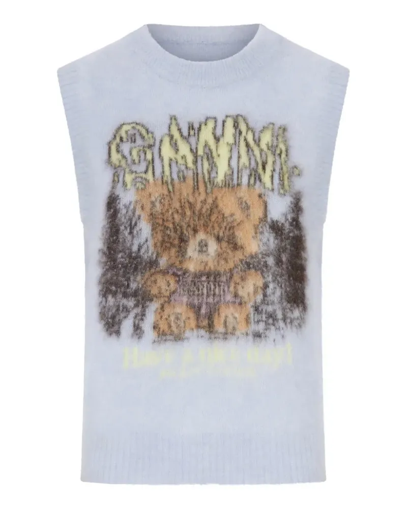 Ganni Trägershirt mit grafischem Print - Blau Blau