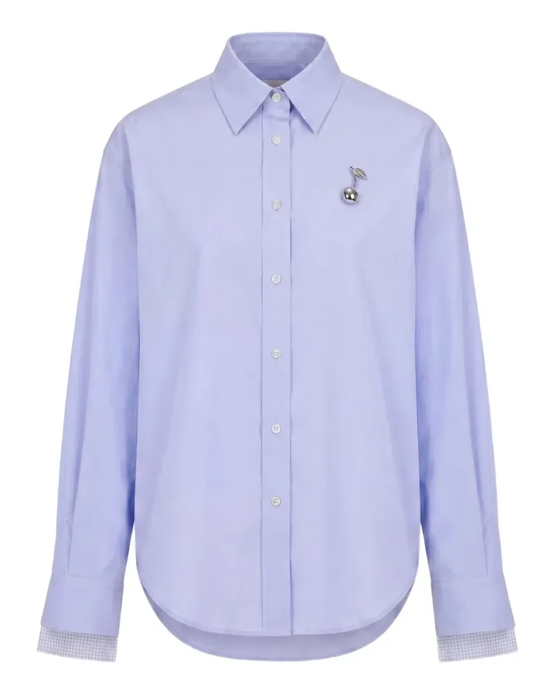 Monse cherry-embellished checked-cuff shirt - Blau Blau