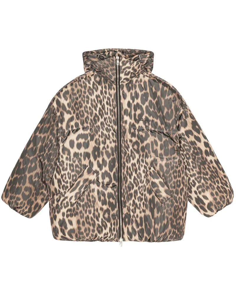 Ganni Gesteppte Kapuzenjacke mit Leoparden-Print - Nude Nude
