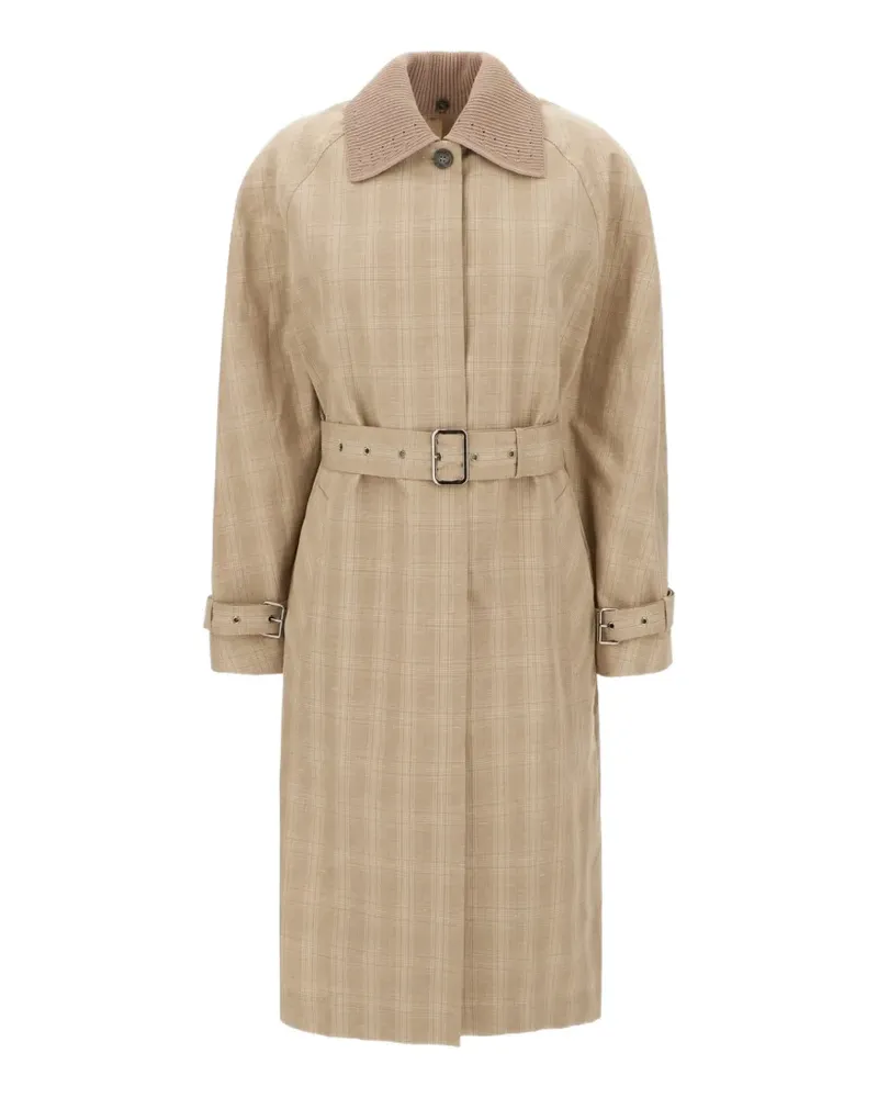 Iceberg check-pattern belted coat - Nude Nude