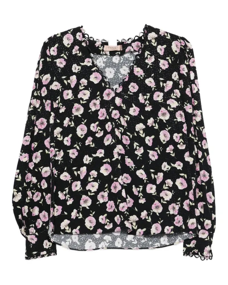 Twin-Set floral V-neck blouse - Schwarz Schwarz