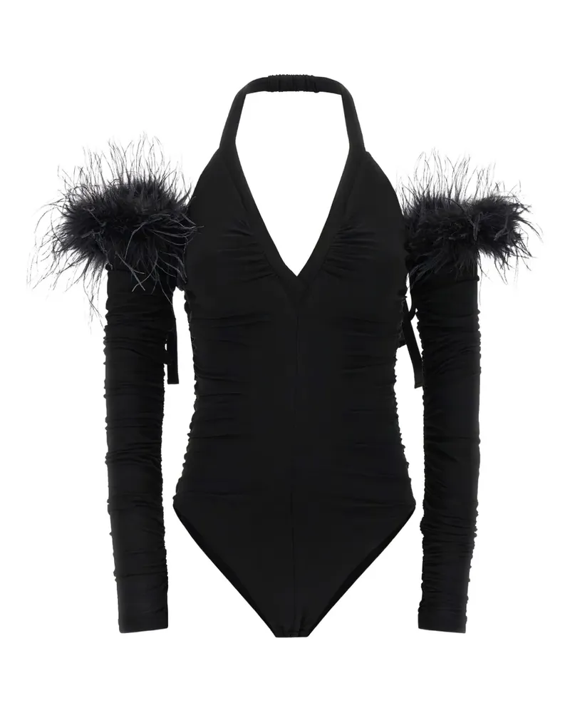 Pinko Ottovolante Neckholder-Body mit Federn - Schwarz Schwarz