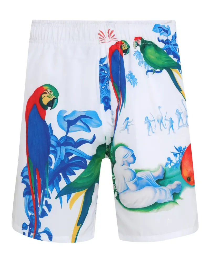 Amir Slama Segelshorts mit Papagei-Print - Weiß Weiß