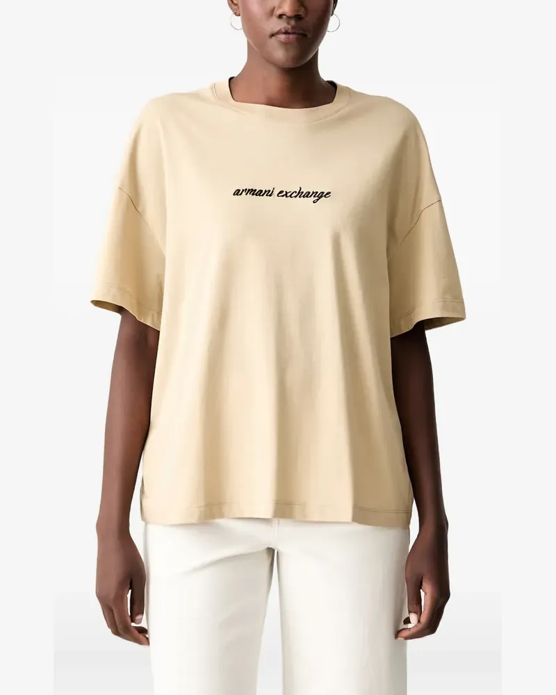 Armani Exchange T-Shirt mit Logo-Stickerei - Nude Nude