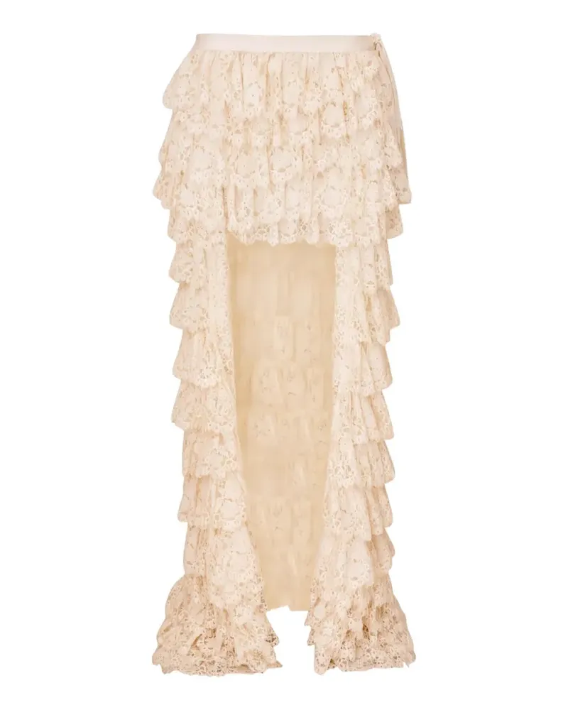 LoveShackFancy Gerüschter Camilia Maxirock aus Spitze - Nude Nude