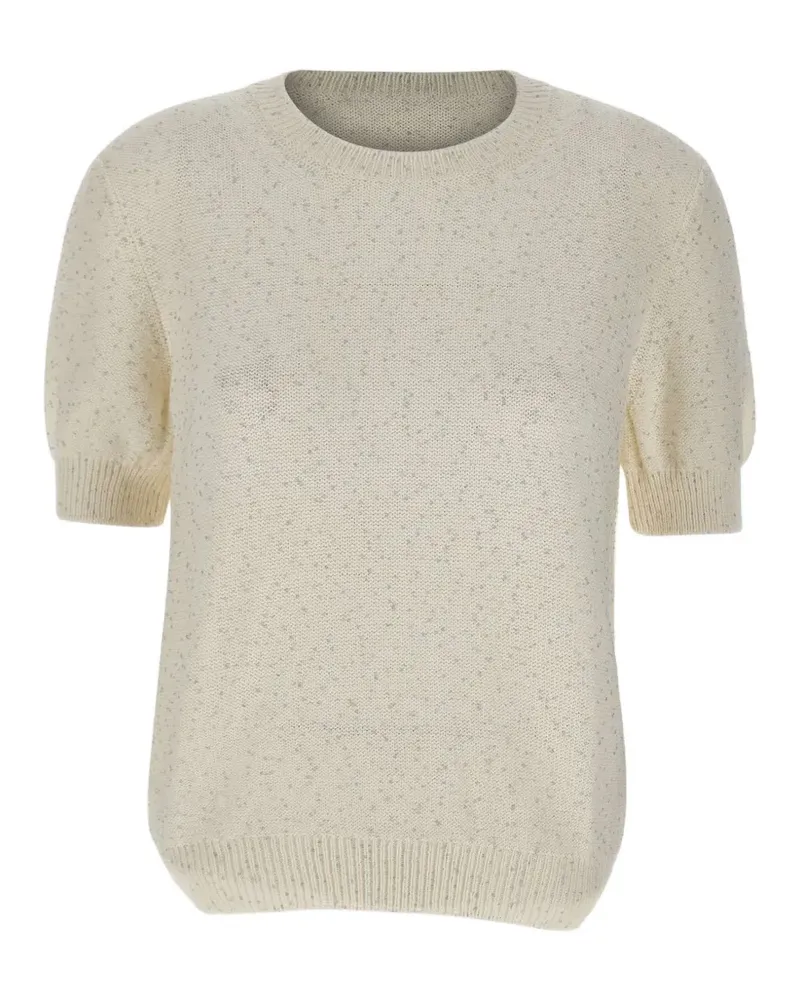 Gran Sasso sequin-embellished short-sleeve sweater - Nude Nude