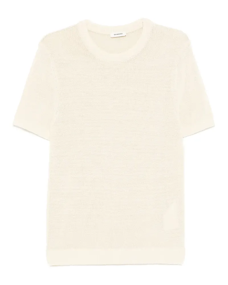 Sandro T-Shirt aus geripptem Strick - Nude Nude