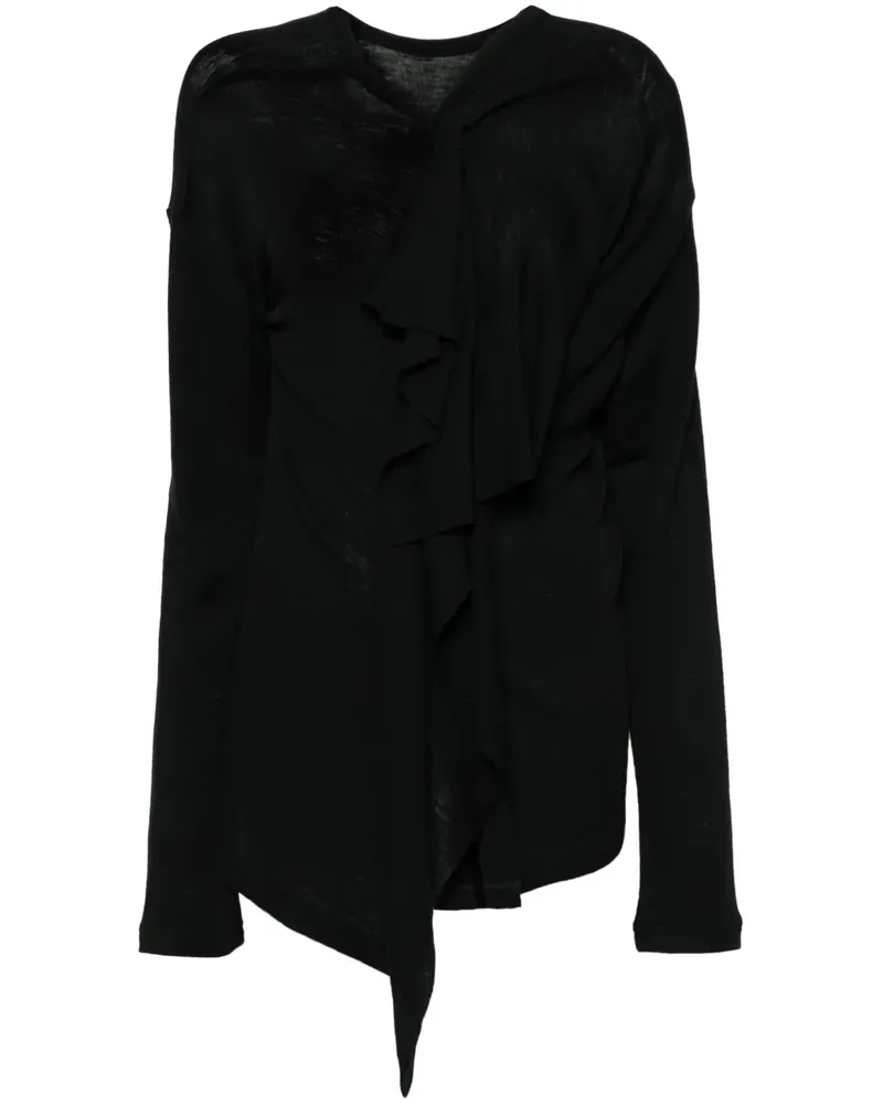 Yohji Yamamoto Drapiertes T-Shirt - Schwarz Schwarz