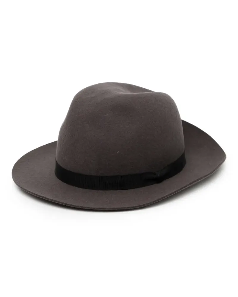 Yohji Yamamoto Fedora mit Ripsbandbesatz - Grau Grau