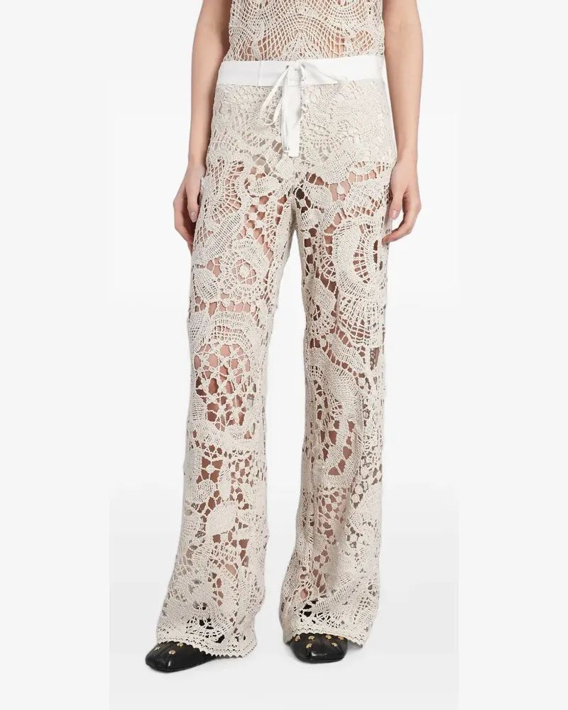 SIEDRES crochet-knit drawstring trousers - Nude Nude