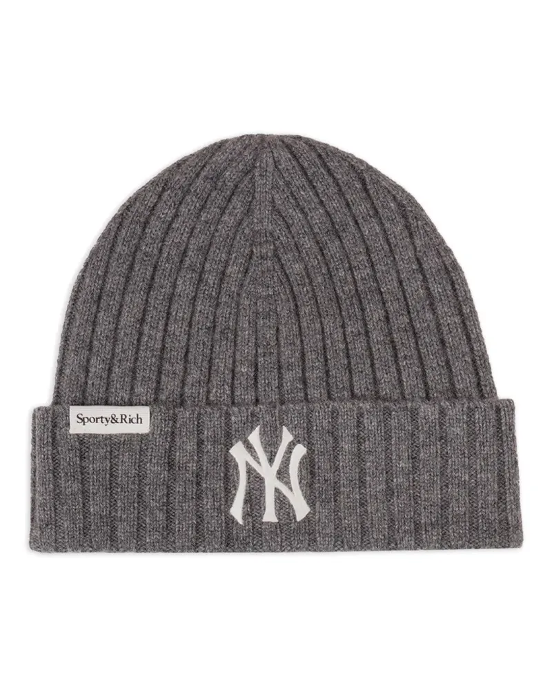 SPORTY & RICH Beanie mit gerippten Bündchen - Grau Grau