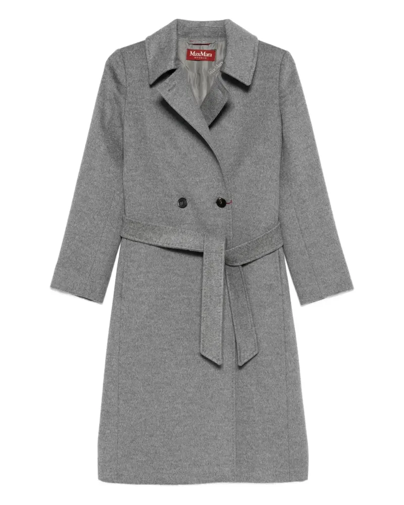 Max Mara Doppelreihiger Mantel mit Gürtel - Grau Grau