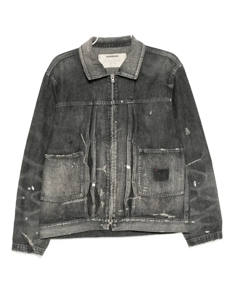 Neighborhood distressed paint-splatter denim jacket - Schwarz Schwarz