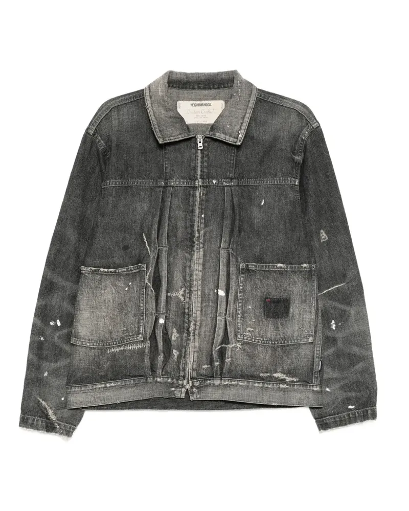Neighborhood distressed paint-splatter denim jacket - Schwarz Schwarz