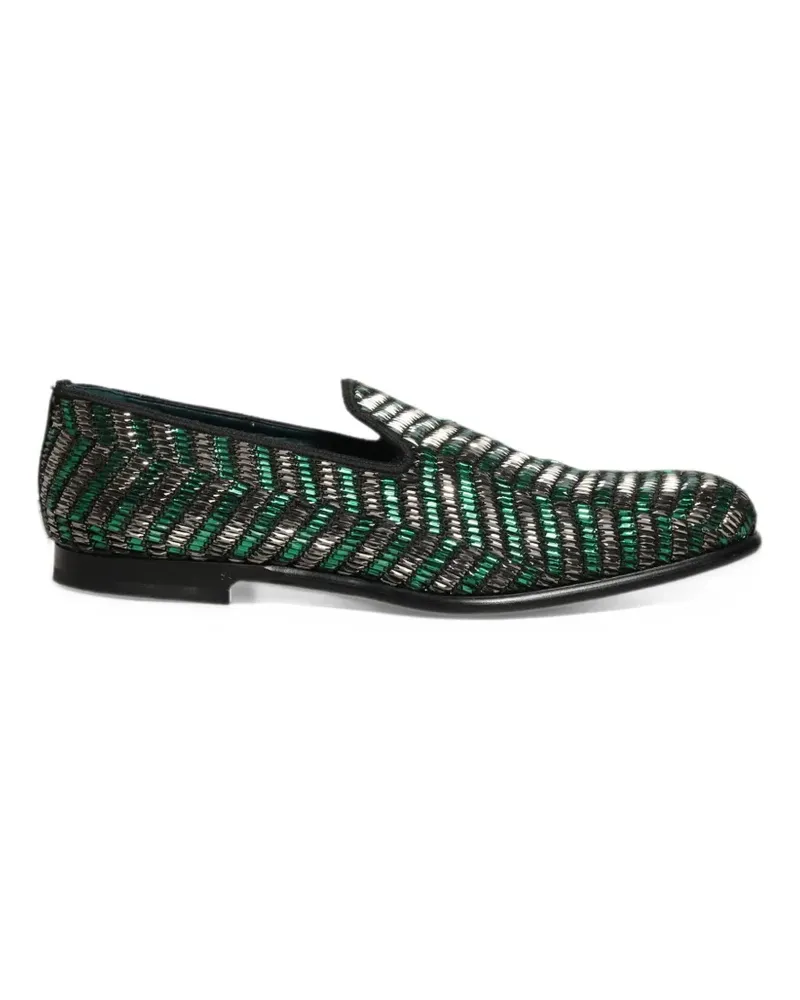Dolce & Gabbana bead-embellished chevron-pattern loafers - Grün Grün