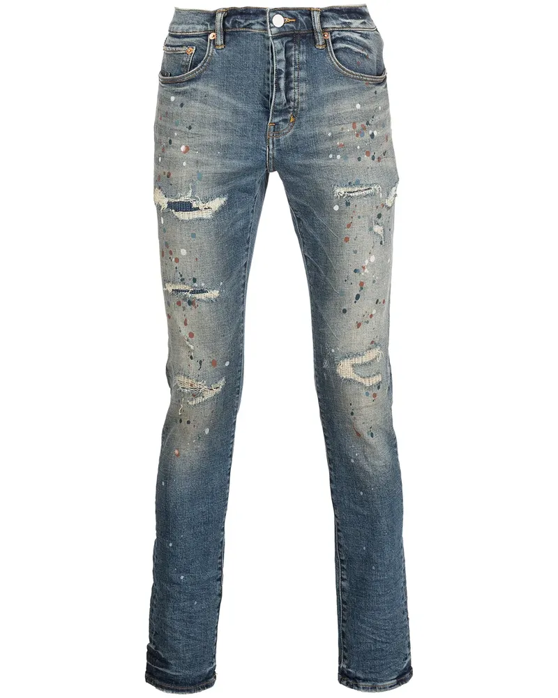 PURPLE BRAND Jeans mit Farbklecks-Print - Blau Blau
