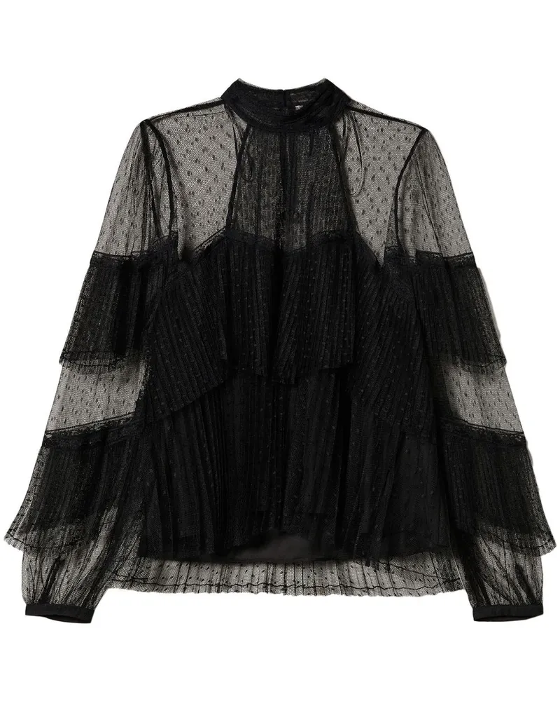 Twin-Set Tülltop mit Rüschen - Schwarz Schwarz