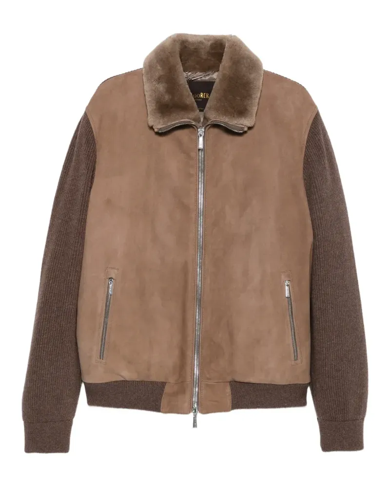 MOORER shearling-collar panelled jacket - Braun Braun