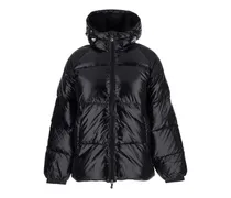drawstring-hood logo-patch jacket - Schwarz