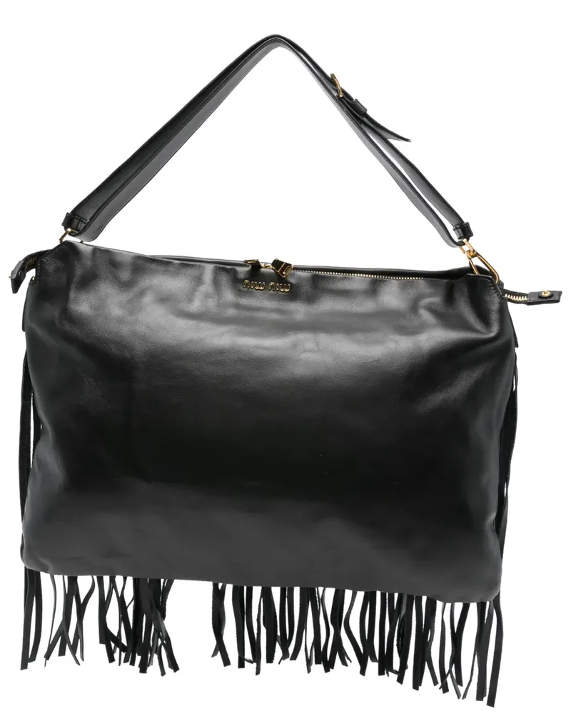 Miu Miu Schultertasche mit Fransen - Schwarz Schwarz